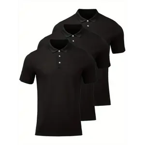 3-Pack Men'S Plus Size Polo Shirts - Casual Work Style, Cotton Knit Fabric with Slight Stretch, Solid Color, Regular Fit, Short Sleeve with Button Detail, Spring/Summer Lapel Collar - Golf, Tennis, Baseball