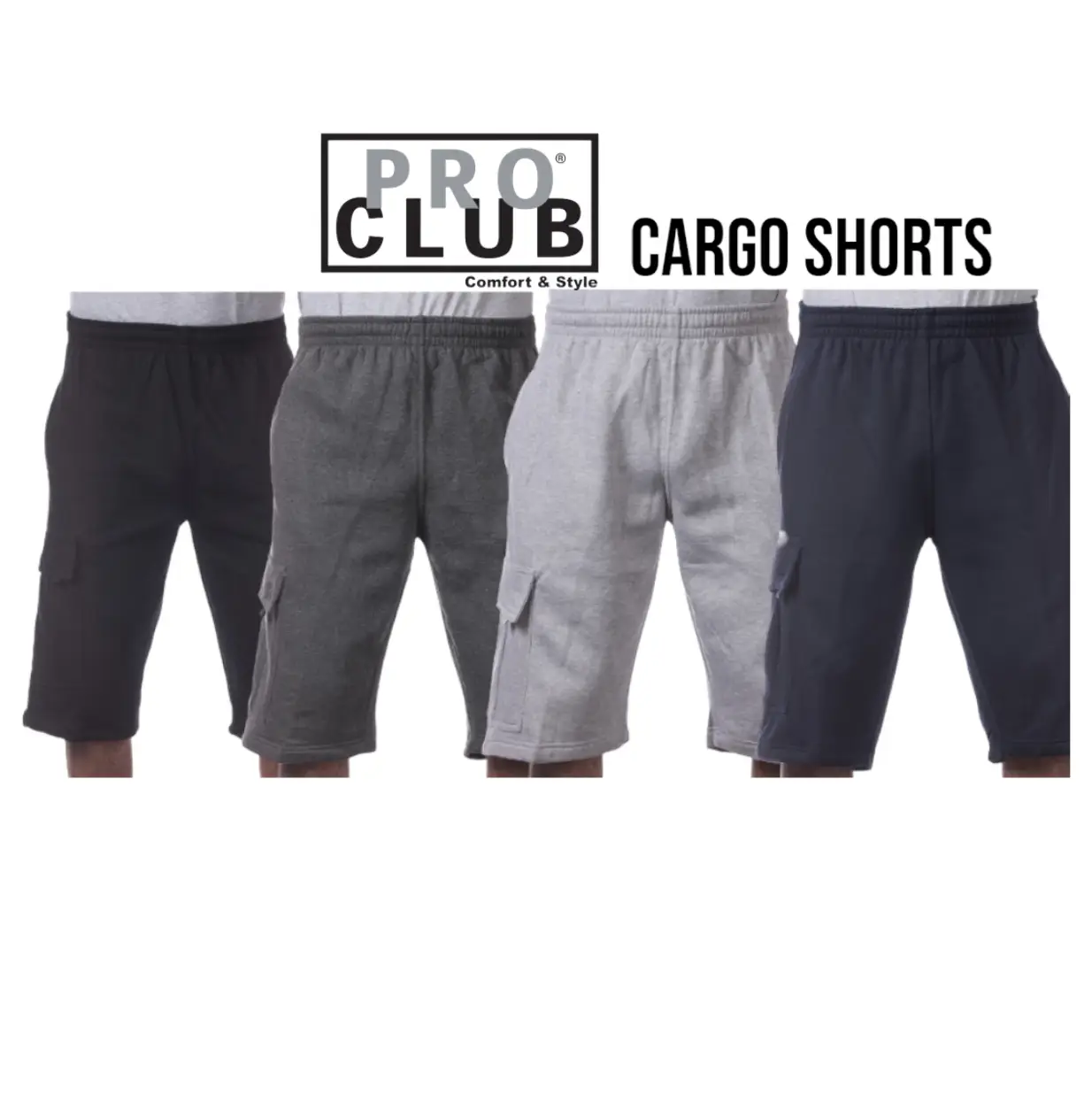 Pro Club Men's Fleece Cargo Shorts - Comfortable Relaxed Fit, Available in Various Colors, Ideal for Utility and Casual Wear