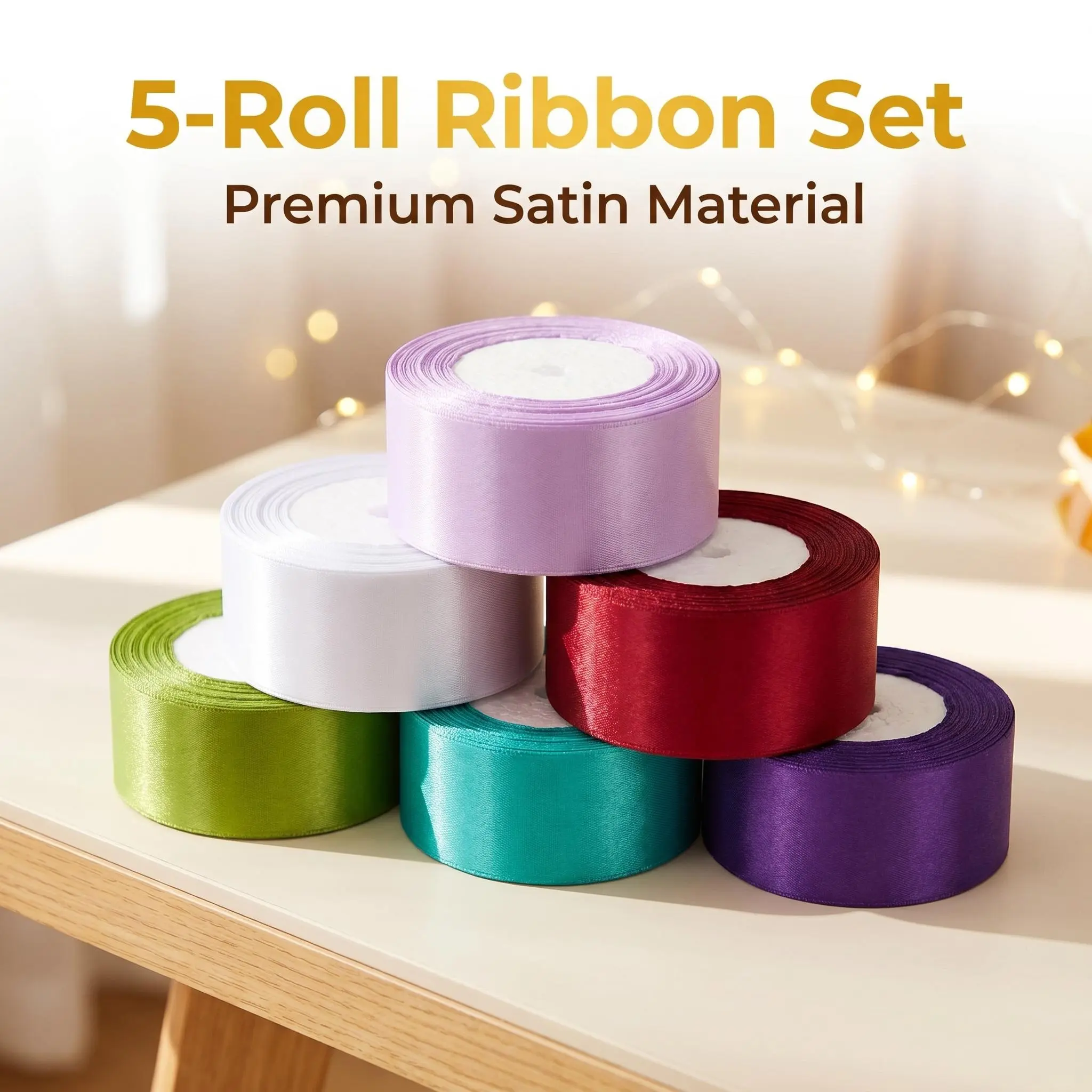 Luxury Double-Sided Satin Ribbon Set | 4 cm Width | 5 Pieces | Silky Texture | Rich Colors | Elegant Bow Decoration for Weddings & Outdoor Events Gift Wrap Gift Bows