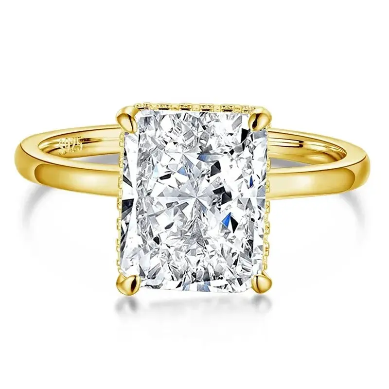 18K Gold Plated Radiant Cut Lab Diamond Engagement Ring