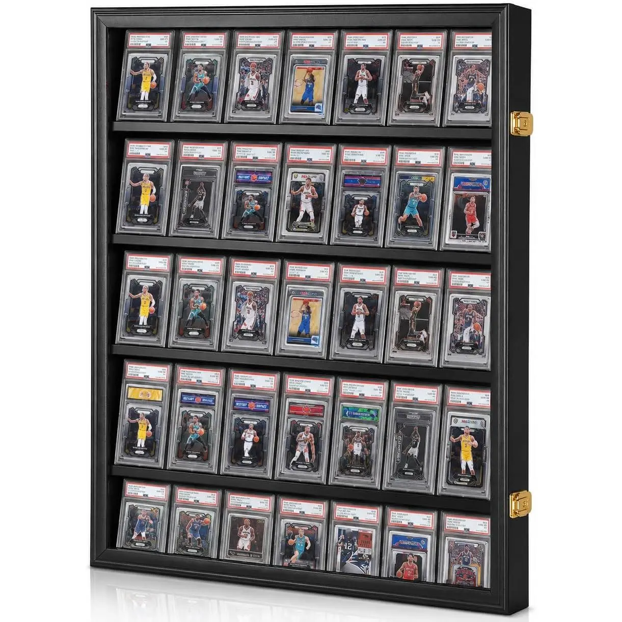 Graded Sports Card Display Case - 35 Baseball Card Display Case - Lockable Sports Card Frame Wall Display with UV Protection for Hockey Football Basketball Cards,Black