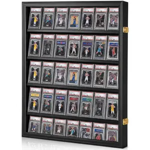 Graded Sports Card Display Case - 35 Baseball Card Display Case - Lockable Sports Card Frame Wall Display with UV Protection for Hockey Football Basketball Cards,Black