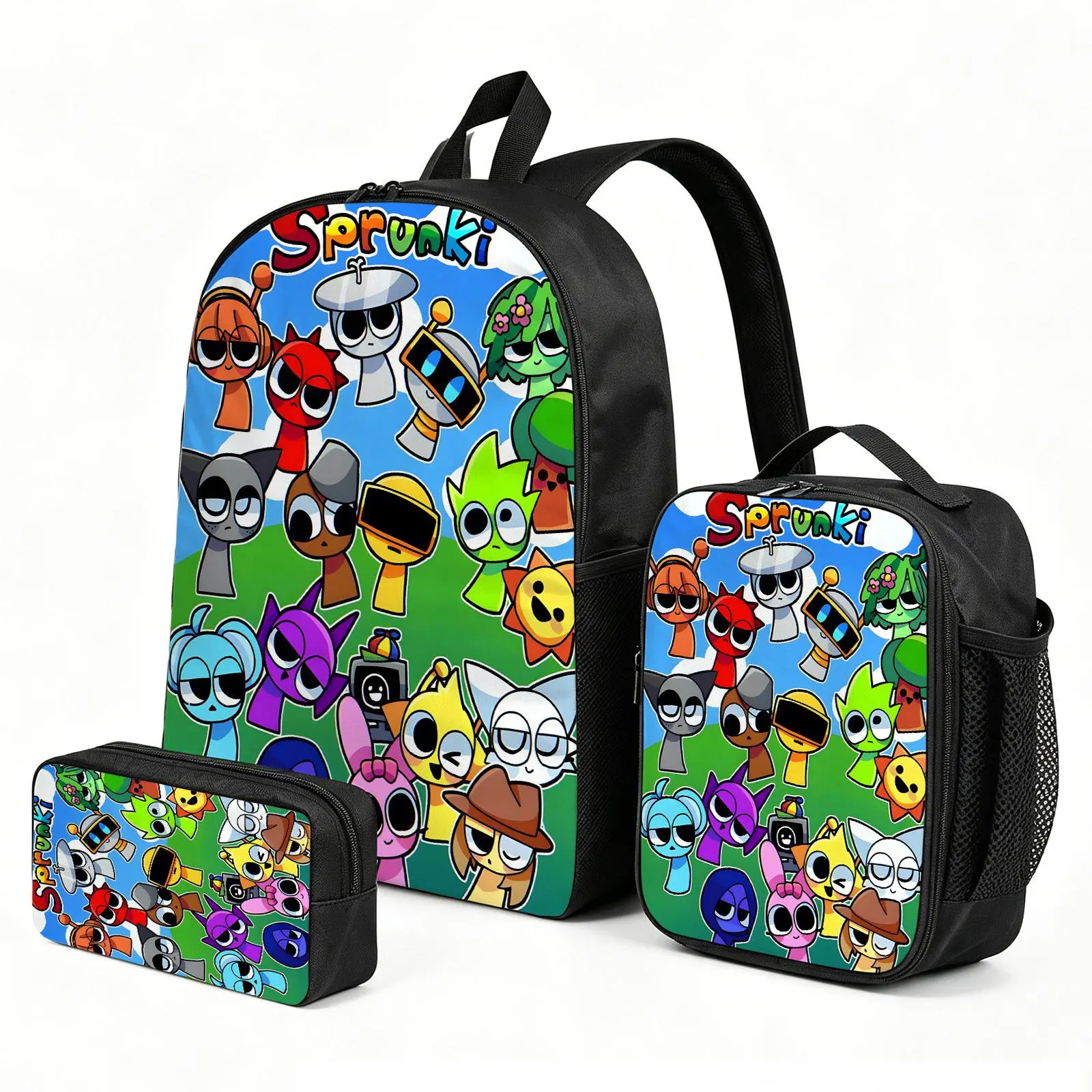 Incredibox-Sprunki Backpack with Lunch Box & Pencil Case | School Bag Set | 3-Piece Back to School Supplies for Boys and Kids