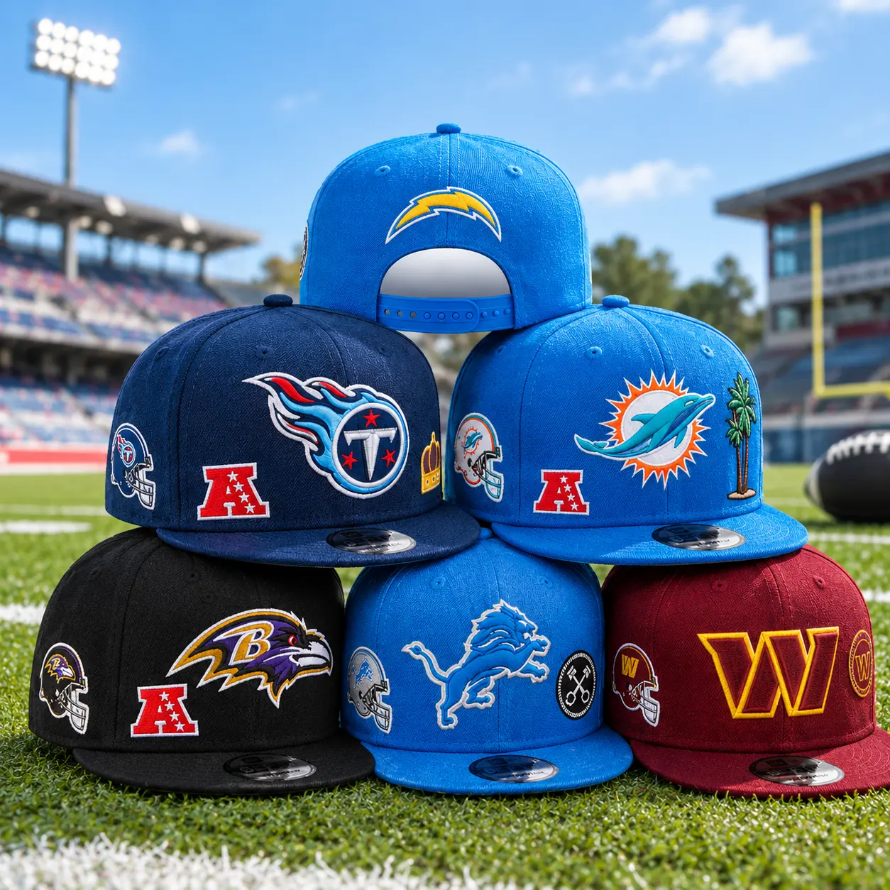 New Era 2027 NFL 9FIFTY Snapback Adjustable Flat Brim Football Hat Kansas City Chiefs KC Seattle Seahawks Cleveland Browns Cincinnati Bengals Miami Dolphins Embroidered Logo Streetwear Hip Hop