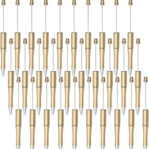 30Pcs Gold Beadable Pens Plastic Bead Ballpoint DIY Cute Cool Pens Black Ink for Women Men Bridal Graduation Gift Office Supplies