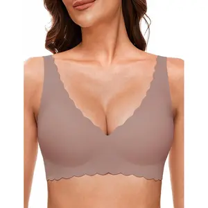 Deep V Petal Bras for Women No Underwire Soft Wireless Bras Comfort Seamless Bralettes with Extender