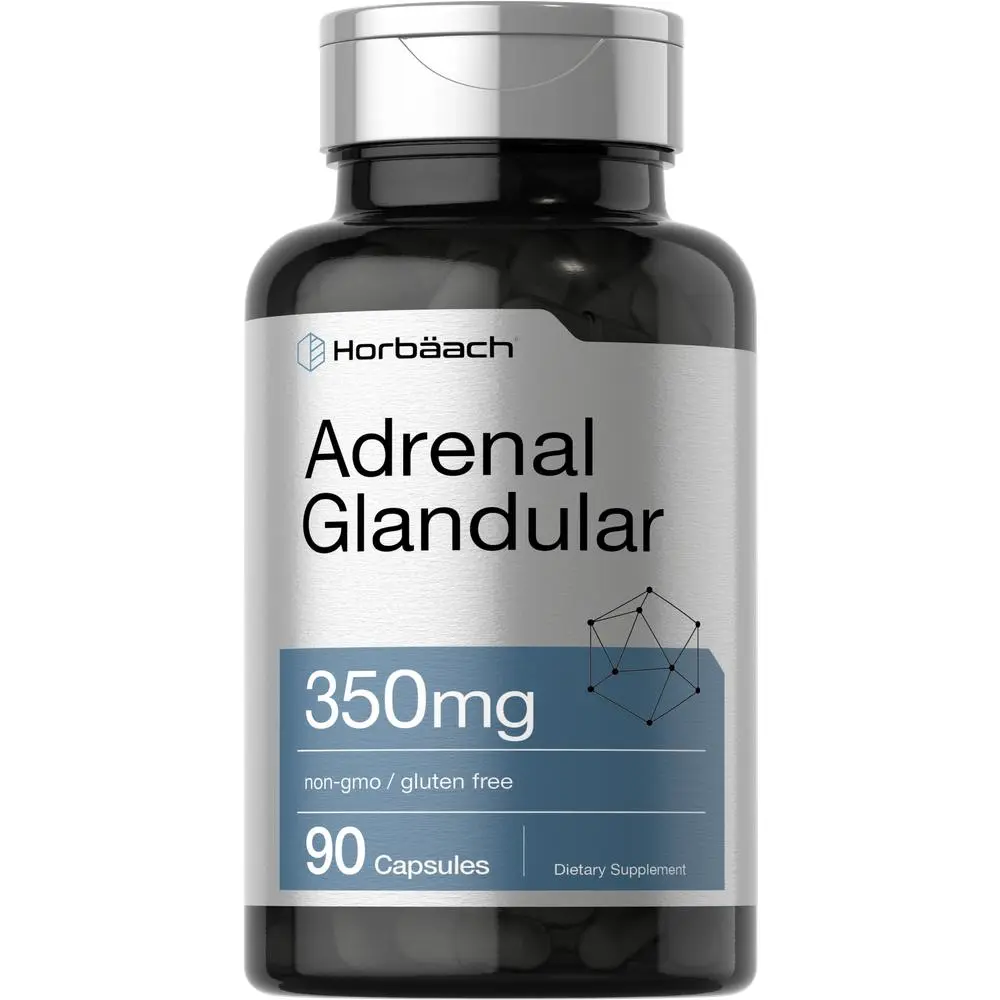 Horbäach Raw Adrenal Glandular | 350 mg | 90 Capsules | Non-GMO, Gluten Free Supplement