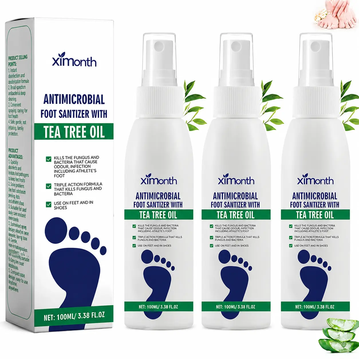 Foot Spray with Tea Tree Oil,Tea Tree Oil Spray for Foot – Long-Lasting Formula with Aloe Vera – Shoe Deodorizer & Foot Care,Refreshing and Comfortable(3/2/1PCS)