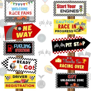 XY-OMT03 20 Pieces Race Car Party Sign Race Car Party Themed Directional Signs Funny Cutouts Welcome Yard Outdoor Wall Decoration Supplies for Birthday Backdrop Photo Props Outdoor Decor Banners Pool