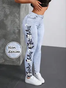 Printed Legging - Not Denim Fabric, Stylish Floral Printed Bottoms, Comfortable Stretch Fitted Leggings for Casual Outings, Fitness, and Gifts, Womenswear