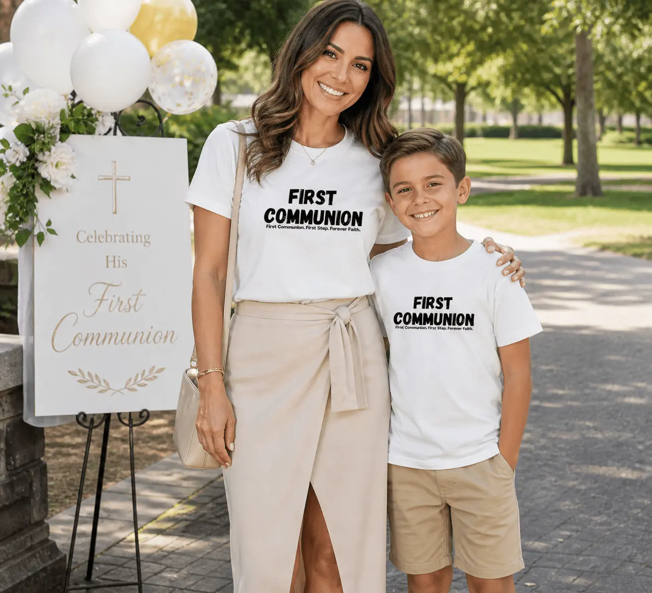 Men's Regular Fit Casual Shortsleeve Printed T-Shirt, Breathable Catholic First Communion Tops, Machine Washable Unisex Faith Celebration Statement Day Top