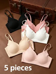 5 Pieces Everyday Seamless Wireless Bra Set, Soft No Show Bralette Multipack Fit Style Ideal for Spring Summer Season Mother's Day