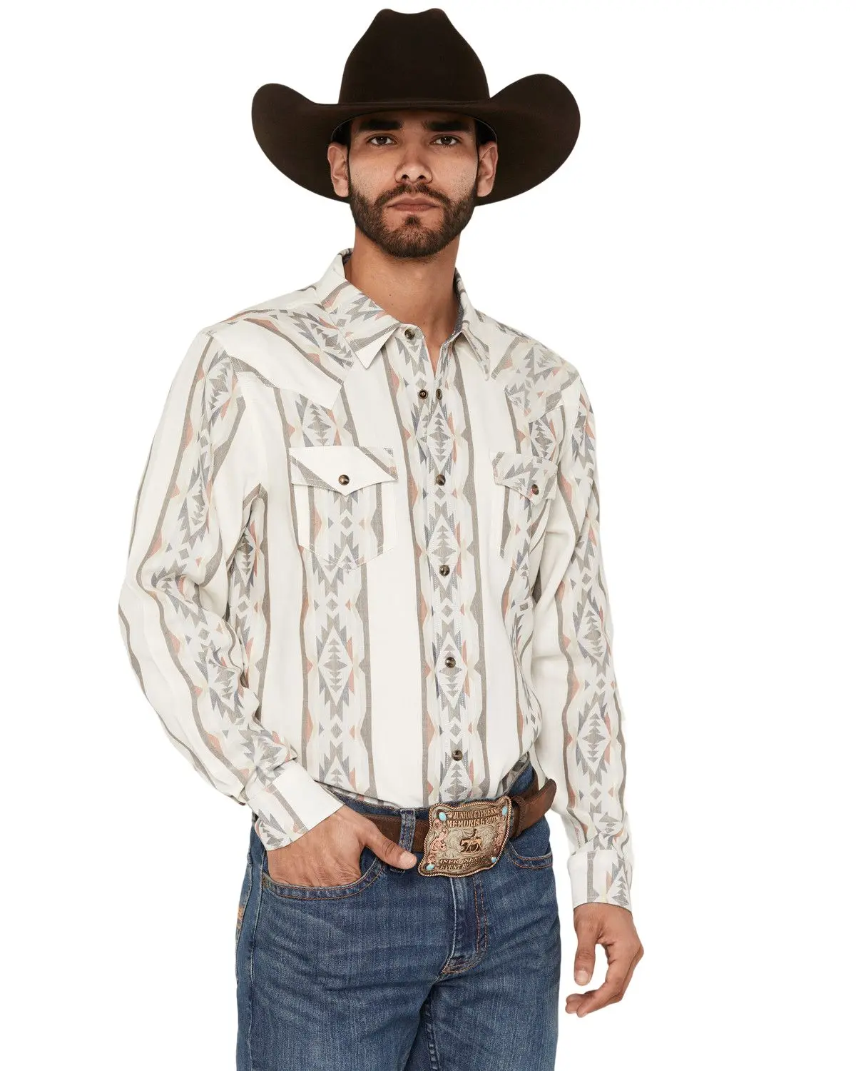 Cody James Men's Men'S Cowboy Boogie Southwestern Stripe Print Long Sleeve - Cjsu26w43-Iv-T