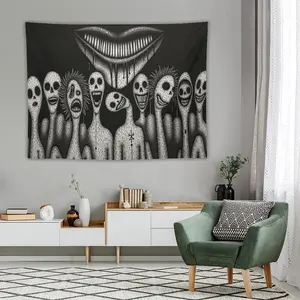 Gothic Elegance, Spooky Skull & Abstract Tapestry - Black and White, Polyester Wall Hanging for Home and Dorm Decor Decoration Cotton Decorative Lightweight
