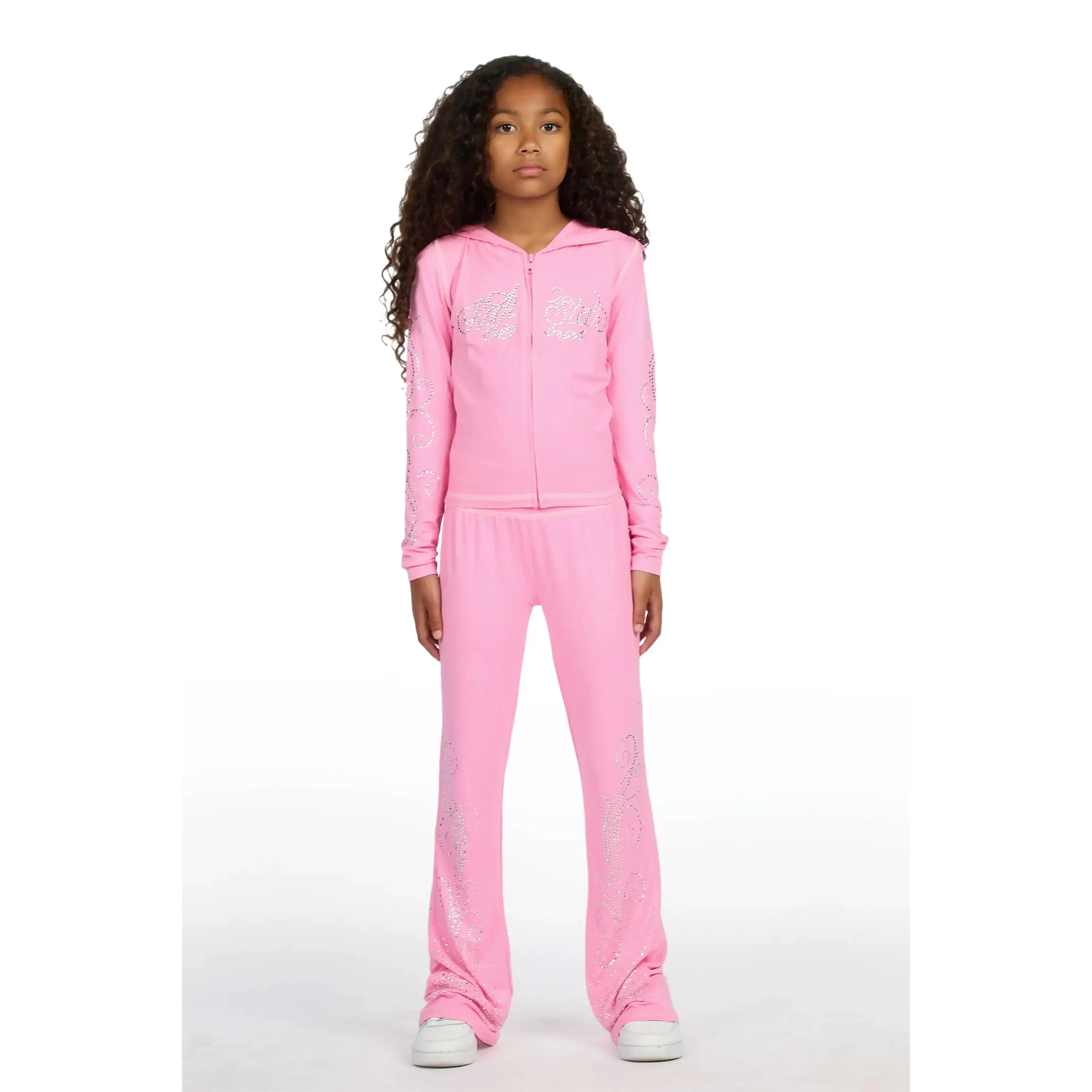 Girls Joella Pink Rhinestone Lounge Track Set
