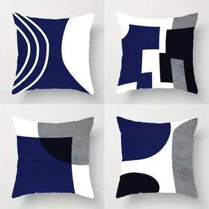 4pcs, Blue Themed Throw Pillow Covers, Navy Blue Black Grey Bohemian Style Decorative, Abstract Geometry Modern Pillowcase, Home Spring Décor Products, Suitable Living Room, Bedroom, Sofa and Bed Decoration, 2D Flat, Single Sided Printing, No Pillow Core