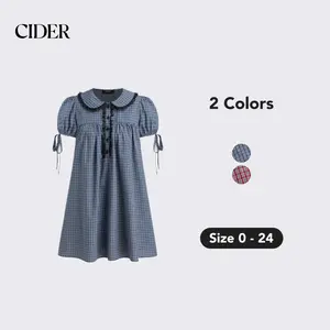 Cider 100% Cotton Peter Pan Collar Plaid Puff Sleeve Mini Dress – Women's Cute Casual Daily Wear, Soft Breathable Fabric, Easy to Style, Spring/Summer Versatile, Sweet Preppy Fit