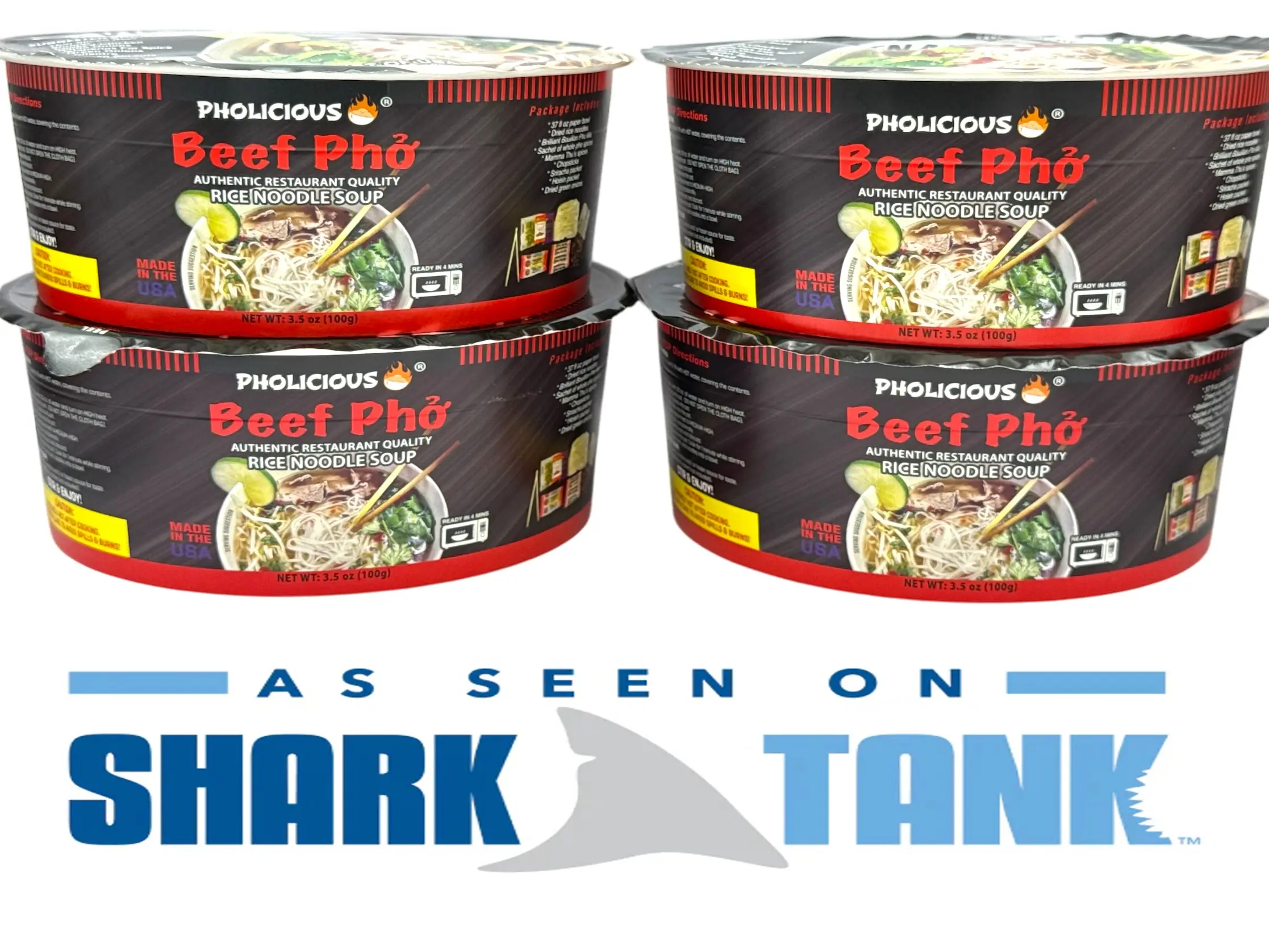 Instant BEEF Pho - PhoLicious Brand - Vietnamese Rice Noodle Soup - Pack of 4 Si...