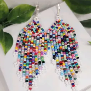 Colorful Beaded Fringe Earrings - Handcrafted Multicolor Beadwork for Stylish Accessories