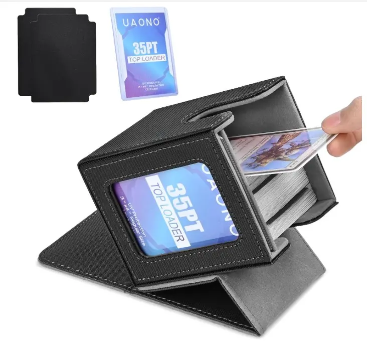 Card Deck Box for MTG Commander, Independent Commander Display, Fits 100 Double-Sleeved Cards, Magnetic Deck Case for Magic the Gathering TCG, 2 Dividers & 1 Top Loader (Black)