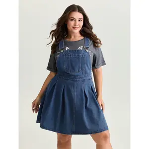 BLOOMCHIC Women's Plus Size Casual Wear Denim Dress - Elastic Waistband