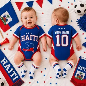 Personalized Haiti Baby Soccer Romper, Custom Name & Number Infant Bodysuit, Global Football Fan Outfit 3FN YVB