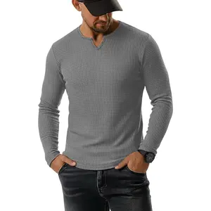 August Alley Men's Waffle V Neck Shirt Long Sleeve Thermal Pullover Top Casual Stretch Lightweight Undershirt