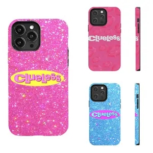 "Clueless" (90s Movie Logo) Glitter Phone Case — Pink & Blue Y2K Aesthetic Style. Compatible with iPhone 11–17 Pro Max/Plus Series and Samsung Galaxy S23– Series. Durable, Drop-Resistant Hard Case (for iPhone).