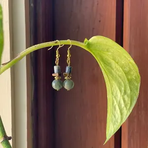 Boho Jade Earthy Earrings with Gold Accents and Natural Stone Beads for Bohemian Style