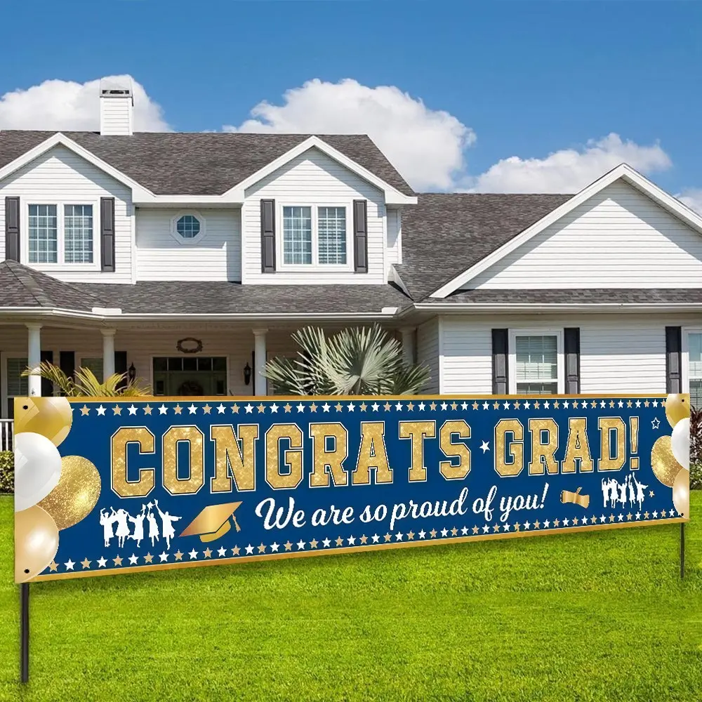 Blue Graduation Banner Decoration, Large Yard Celebratory Sign, Outdoor Banners, Perfect for Graduation Party Supplies, Congrats Grad We Are so Proud of You