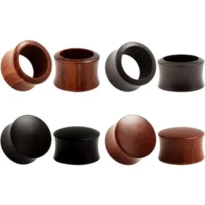 (4 Pairs Set Nature Sandalwood Ebony Ear Plugs Tunnels Gauges Stretcher Piercings