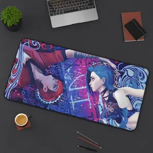 [New Anime Gear - Sale Up To 35%] Arcane Jinx & Vi Desk Mat, League of Legends Anime Art Extended Mouse Pad, Zaun Sisters Gaming Desk Decor