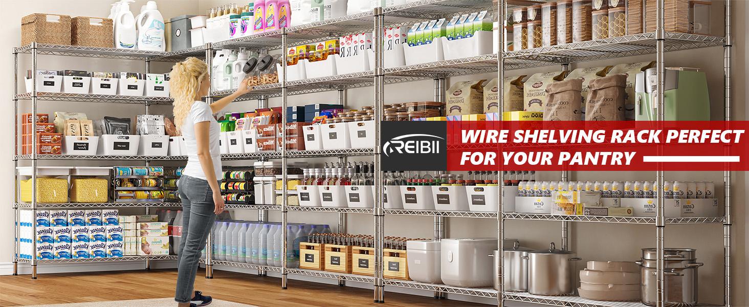 Raybee Shelf 5-Tier Adjustable Twin Shelves 1400 lbs Wire Shelving Unit for Storage Rack Heavy Duty Garage Metal Shelf Pantry Kitchen Shelving, Chrome