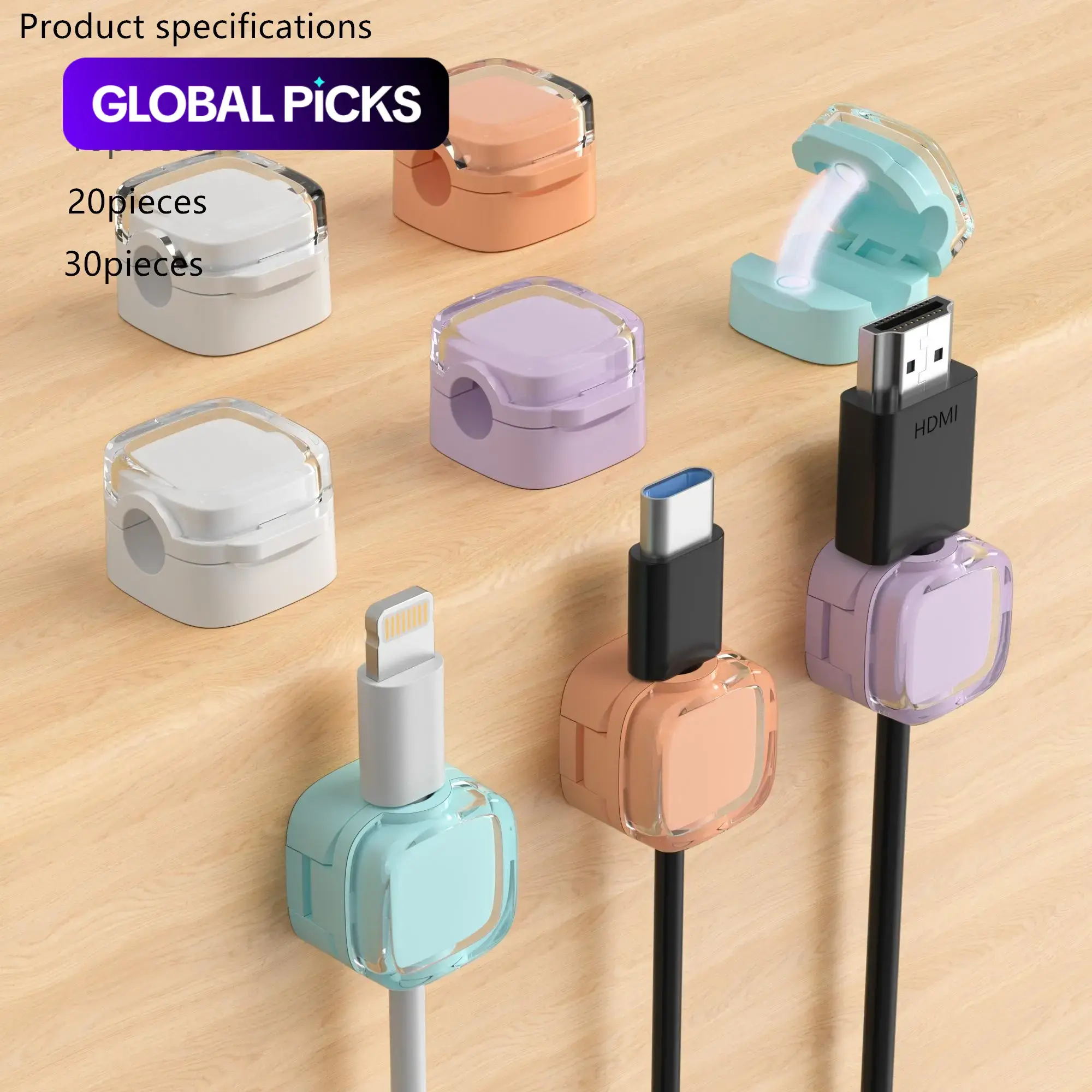 3/10/20/30-Pack Clear Cable Organizer Clips, Multi-Style Cord Management Holders, Transparent Cable Organizers for Desk, Office, and Home #GLOBAL PICKS