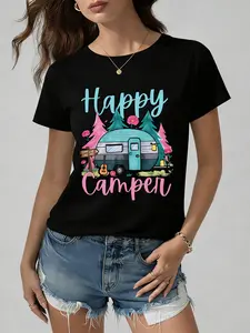 Happy Camper Adventure Tee Men's t shirt black elegantly gifts t shirts For summer Fall Hip-hop street style Casual Unisex Shirt Short Sleeve tshirts
