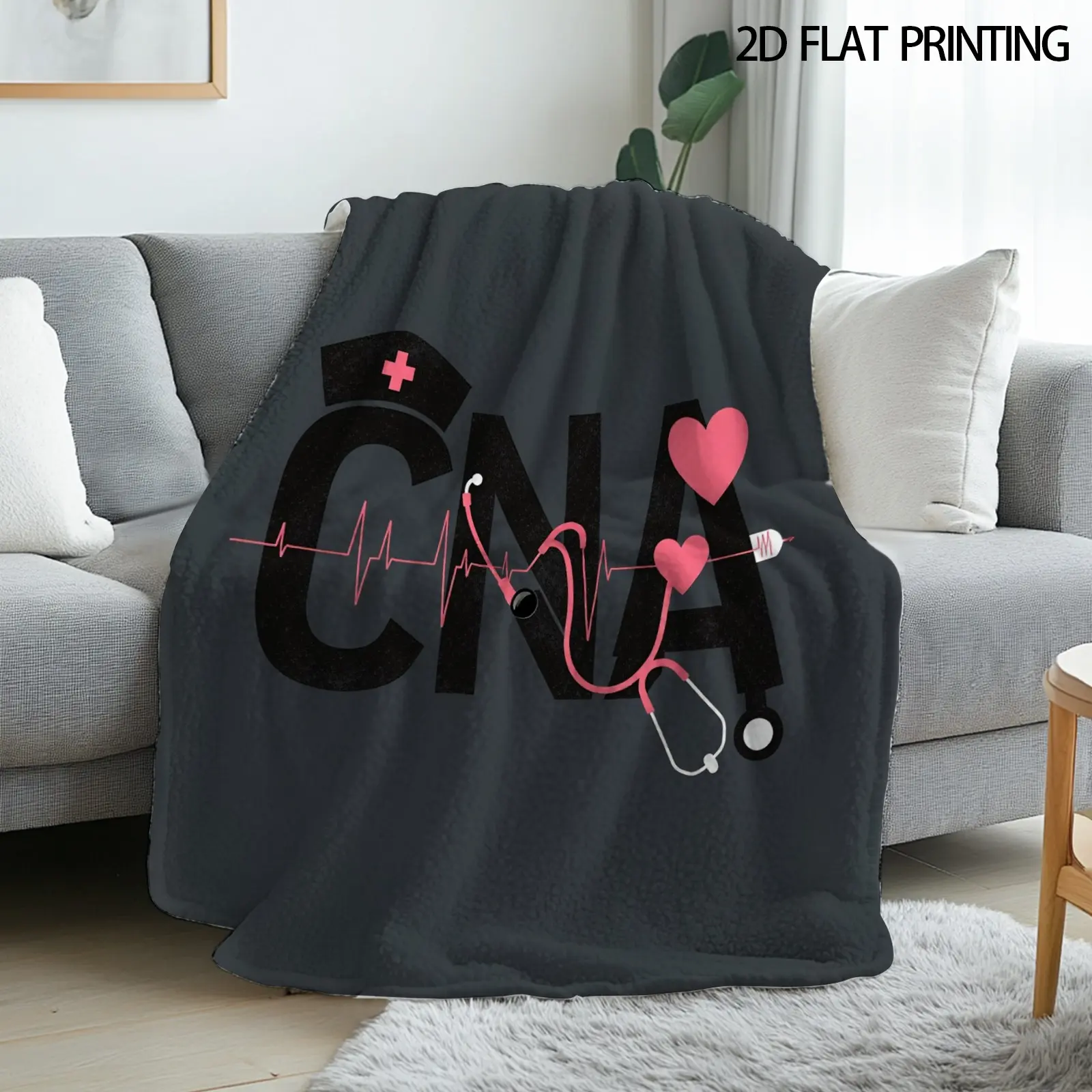 1pc CNA Flannel Blanket - 280GSM Soft, Wrinkle Resistant, Fading Proof Flannel, Medical Heartbeat Print, Healthcare Use, Home/Travel, All-Season 1-Piece Blanket, Feel Cosy Comfy and Cozy Birthday Valentine's Day Gift, One-Piece