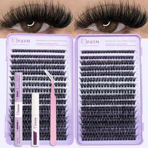 Mix Length DIY Cluster Eyelash Extension Kit, 8-16mm Curled Lashes, Long-Lasting Waterproof, DIY Eyelash Extensions, Includes Bond& Seal & Remover Tweezers