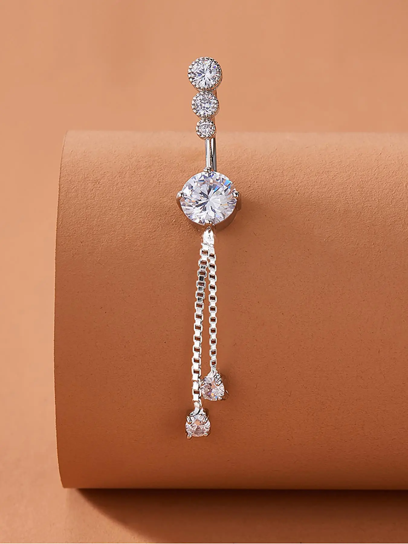 Women's Geometric Rhinestone Belly Ring, Copper Chain Material, All-Season Wear, Plain Design, Casual Style Jewelry Accessory, Wearable Jewelry, Belly Button Jewelry