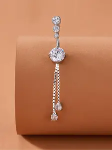 Women's Geometric Rhinestone Belly Ring, Copper Chain Material, All-Season Wear, Plain Design, Casual Style Jewelry Accessory