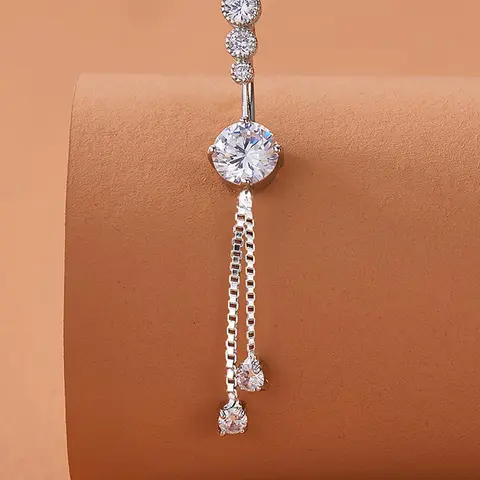 Women's Geometric Rhinestone Belly Ring, Belly Button Rings, Copper Chain Material, All-Season Wear, Plain Design, Casual Style Jewelry Accessory, Wearable Jewelry, Belly Button Jewelry