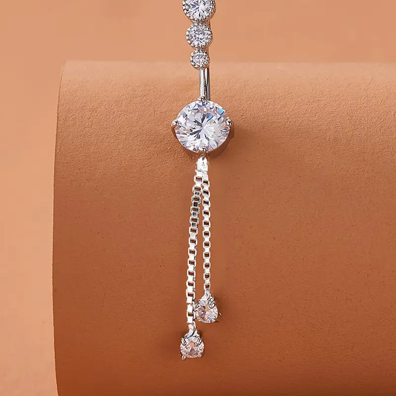 Women's Geometric Rhinestone Belly Ring, Belly Button Rings, Copper Chain Material, All-Season Wear, Plain Design, Casual Style Jewelry Accessory, Wearable Jewelry, Belly Button Jewelry
