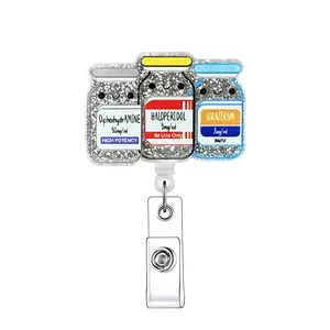 Medicine Bottle Design Badge Holder, 1 Count Cute Badge Reel, Name Badge Holder with ID Clip for Nurse Doctor Student Volunteer Employee, Nursing Students