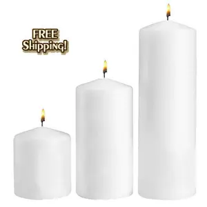 White Pillar Candle Assorted Multipack - 3x4, 3x6, 3x9 - Set of 36