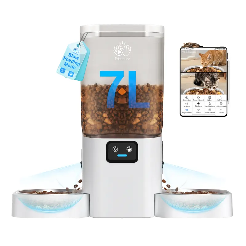 Frienhund by Apasiri Smart Cat Feeder for Busy Cat Owners 2K Camera Night Vision Remote Feeding 7L Large Capacity Easy to Clean For Cats and Dogs
