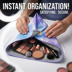 Luxury Satin Magic Wrap | Dopamine Aesthetic Self-Adhesive Makeup & Tech Organizer | High-End Designer Print One-Piece Travel Bag for Women