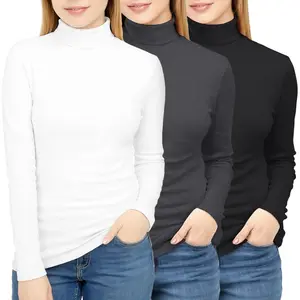 Women's Long Sleeve Turtleneck Thermal Tops 3 Pack