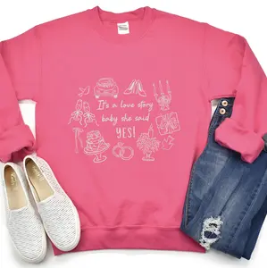 It’s a Love Story Baby She Said Yes Sweatshirt | Bride Engagement Crewneck | Gildan 18000 Unisex Heavy Blend | Engagement Gift for Bride