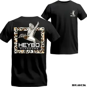 Double-sided Print Design Black Roundneck Tshirt | Flying Mallard Graphic Tees For Waterfowl Hunters | Outdoor Sport Menswear | Tropical Classic Crewneck Shortsleeve | Stylish Casual Cotton Streetwear