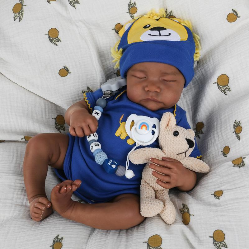 [WOOROY] Realistic Reborn Baby Doll 18 inch Newborn Baby African American Skin Soft Cloth Body Real Life Sleeping Baby Doll Birthday & Christmas Gift for Age 3+