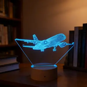 3D Airplane LED Night Light, 7 Color Automatic Change, Touch Sensing, USB Powered, Desk Lamp, Decorative Led Light, Aviation Enthusiast Birthday Gift